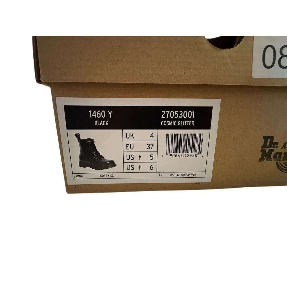 Dr. Martens 1460 Kids Black Glitter Lace-Up Boots Size 6 US